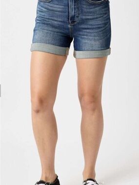 Judy Blue Cuffed High-Rise Denim Shorts - Blue Wash